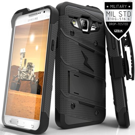 Galaxy Grand Prime G530 Case, Zizo Bolt Cover [.33mm 9H Tempered Glass Screen Protector] Included [Military Grade] Armor Case Kickstand Holster