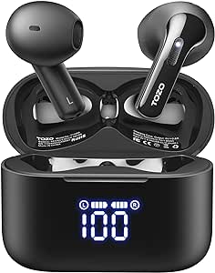 TOZO Tonal Fits T21 Wireless Earbuds, 5.3 Bluetooth Headphone, Sem in Ear with Dual Mic Noise Cancelling, IPX8 Waterproof, 44H Playback Stere Sound with Power Display Wireless Charging Case Black