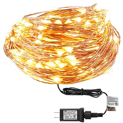 Engilen Fairy Lights 49.2ft 150 Copper Wire LED String Lights UL588 Listed with Power Adapter Decorative Twinkle Lights, Warm White