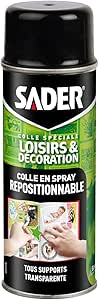 Sader Colle en Spray Repositionnable pour Loisirs et Décoration – Tous Supports – Collage de Photos, Posters, Pochoirs, Patchwork – Transparente et Sans Traces – Bombe Aérosol de 200ml