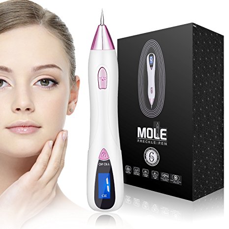 [UPGRADE] Portable Mole Remover, Newest 6-Gears Adjustable Power-Output Rechargeable Skin Tag Removal Pen with LCD, Home Use Laser Freckle Warts Dot Dark Spot Tattoo Eraser