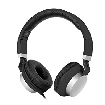 Gorsun Stylish Headphones with Mic and Volume Control,Detailed Sound, Tight Bass, Over Ear Headphone for iPhone iPad iPod Laptop PC Mp3 CD Player Kindle and Many More(Black/Silver)