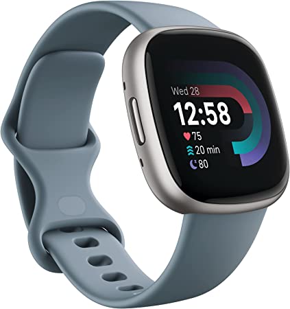 Fitbit Versa 4 Fitness Smartwatch with Daily Readiness, GPS, 24/7 Heart Rate, 40  Exercise Modes, Sleep Tracking and more, Waterfall Blue/Platinum, One Size (S & L Bands Included)