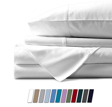 Mayfair Linen 600 Thread Count 100% Cotton Sheets - White Long-staple Cotton Twin Sheets, Fits Mattress Upto 18'' Deep Pocket, Sateen Weave, Soft Cotton Bed Sheets and Pillowcases by