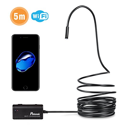 Wireless Endoscope, Potensic Wi-Fi Borescope Waterproof Inspection Camera 2MP CMOS Snake Camera for iPhone, Andorid Smartphone, PC - Black (5M)