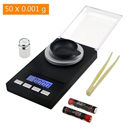 TedGem Digital Milligram Scale 50 X 0.001g - Mini LCD Digital Pocket Lab Weight Scale Reloading Jewelry Scale with Calibration Weights Tweezers and Weighing Pans