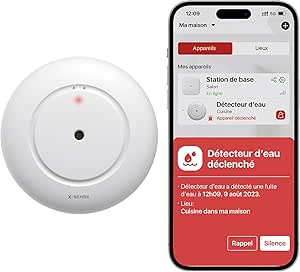 X-Sense Détecteur de Fuite d’Eau Intelligent, Capteur de Fuite d’Eau Wi-FI, Station de Base SBS50 Requise, pour Cuisines, Caves, Lavabos, Réservoirs et Piscines, SWS51, Lot de 1