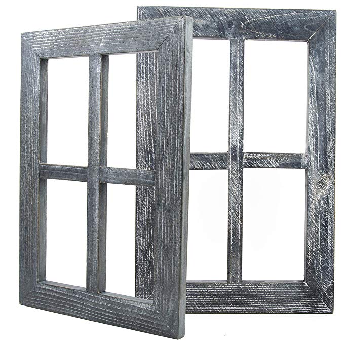 Daisy's House Distressed Window Frame Wall Decor – Set of 2 Rustic Window Panes with Hanging Hardware for Bedroom Living Room Bathroom Barnwood Home Decor (15.75” x 11” x 1” Each)