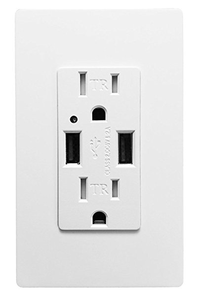 4.2A Smart High Speed Dual USB Charger Wall Outlet, 15A Tamper Resistant Outlets IQ Smart Fast Quick Charger Receptacle with 2 Wall Plates White UL Listed MICMI U24 (4.2A USB Outlet Charger)