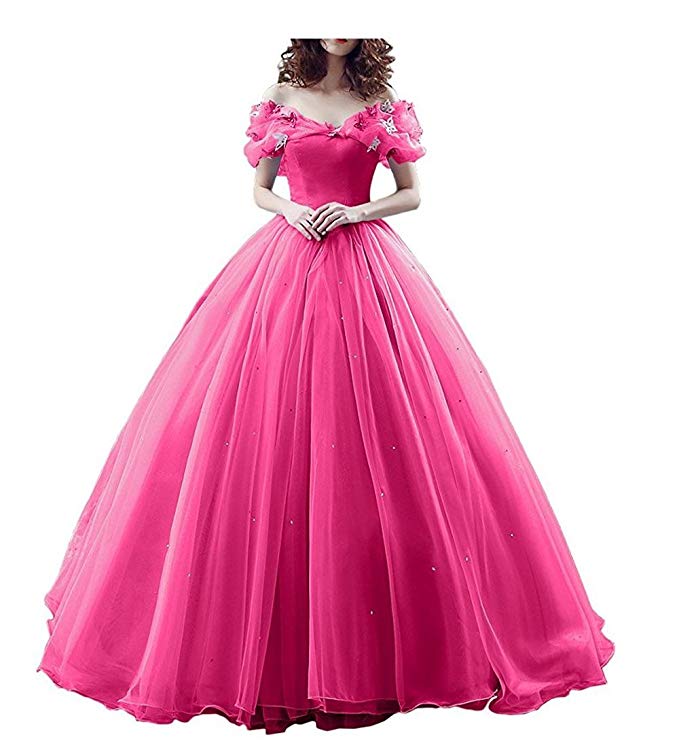 Chupeng Women's Princess Costume Butterfly Off Shoulder Cinderella Prom Gown Wedding Dresses Evening Gown Quinceanera Dress