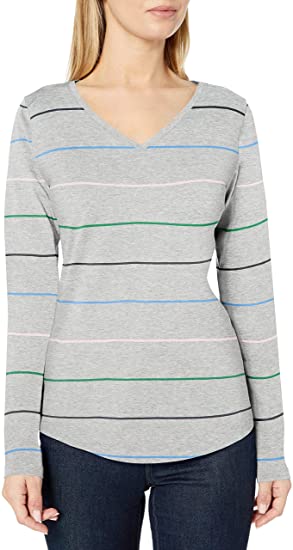 Amazon Essentials Women's Classic-Fit 100% Cotton Long-Sleeve V-Neck T-Shirt