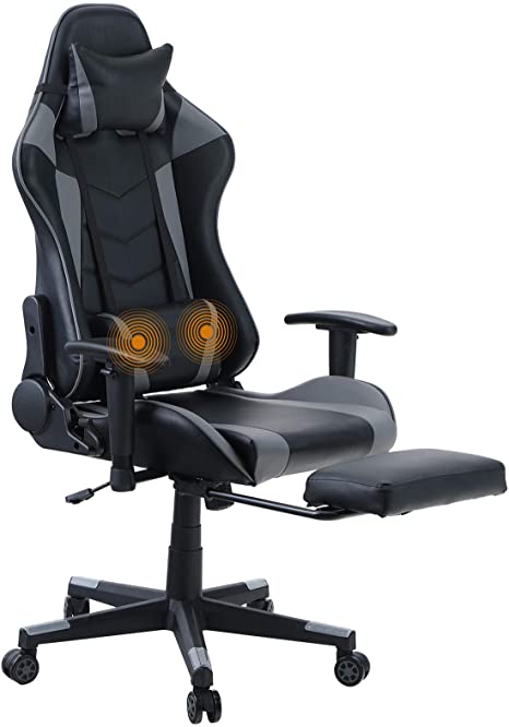 Sophia & William Computer Gaming Chair Reclining High Back, PU Leather Massage Video Game Chair with Footrest, Ergonomic Racing Style Office PC Desk Chair for Adult Black & Grey Load Capacity 300 lbs