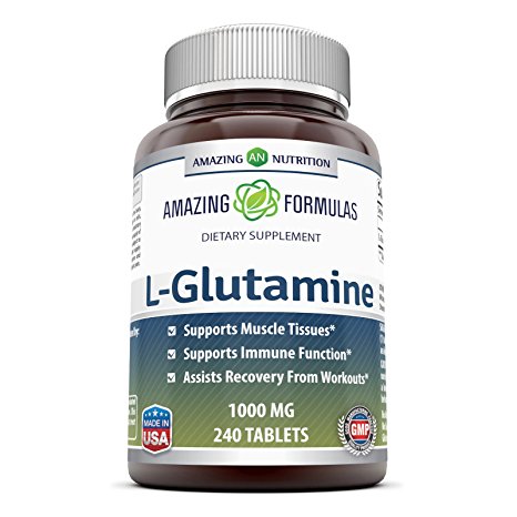 Amazing Nutrition Amazing Formulas L Glutamine Tablets Supplement - 1000mg 240 Tablets Per Bottle - Promotes Workout Recovery, Supports The Immune System & Muscle Maintenance