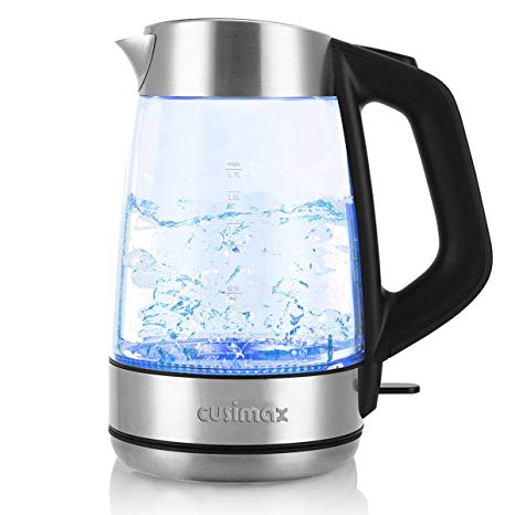Cusimax 1.7L BPA-free Glass Electric Kettle, Cordless Water Kettle with Auto Shut-off & Boil-dry Protection, Glass Tea Kettle LED Light, CMWK-150G Upgraded Version