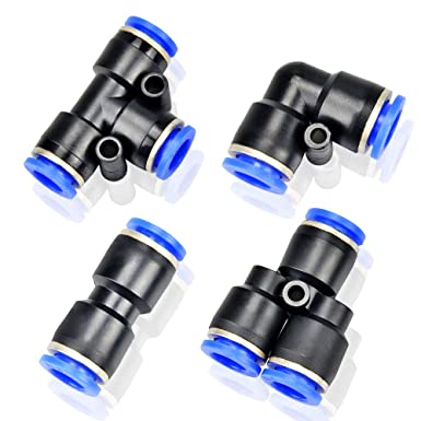 Tailonz Pneumatic 3/8 inch od Push to Connect Fittings Pneumatic Fittings kit 5 Spliters 5 Elbows 5 tee 5 Straight (20 pcs)