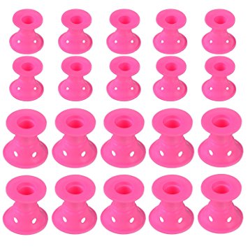 Satinior 20 Pieces Hair Curlers Hair Care Roller No Clip Hair Style Roller for No Heat Hair Styling, Silicone, Pink