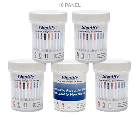 5 Pack Identify Diagnostics 10 Panel Drug Test Cup Testing Instantly for 10 Different Drugs: (THC), (COC), (OXY), (MOP), (AMP), (BAR), (BZO), (MET), (MTD), (PCP) #ID-CP10-AZ