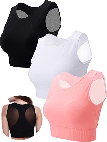 3 Pieces Women Sport Bra High Neck Sports Bra Yoga Mesh Bra Tops Removable Padded Sport Bra for Yoga Running Dancing Gym (M)