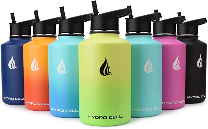 HYDRO CELL Stainless Steel Water Bottle w/ Straw & Wide Mouth Lids (64oz 40oz 32oz 24oz 18oz 14oz) - Keeps Liquids Hot or Cold with Double Wall Vacuum Insulated Sweat Proof Sport Design