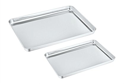Baking Sheet Set of 2, P&P Chef Stainless Steel Baking Pan Toaster Oven Pans, Non Toxic & Healthy, Easy Clean & Dishwasher Safe, Rectangle Shape & Deep Rim