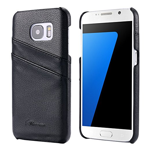 Samsung S7 Edge Case, FLOVEME Ultra-thin Vintage Business Stylish Leather Case with 2 Card Slots Protective Back Cover for Samsung Galaxy S7 Edge - Black