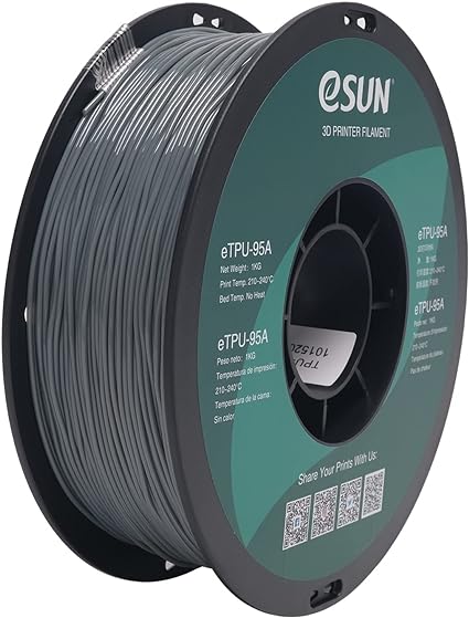 eSUN TPU 95A Filament 1.75mm, Flexible 3D Printer Filament TPU, Dimensional Accuracy  /- 0.05mm, 1KG Spool (2.2 LBS) 3D Printing Filament for 3D Printers, Grey