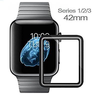 Apple Watch Screen Protector 42mm, iWatch Tempered Glass Screen Protector, Anti-Scratch, Scratch Resistant, Full 3D Coverage Scratch Proof Screen Film for Apple iWatch 42mm Series 1/2/3 [1-Pack]