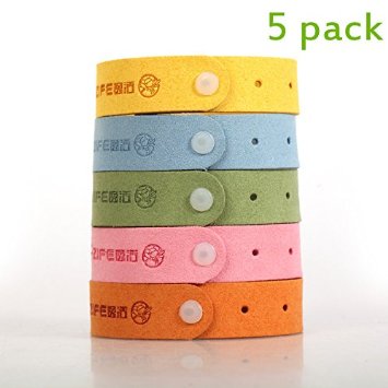 All Natural Mosquito Repellent Bracelet (5 Pack) - Fast, Easy, No Deet, Mess, Spray or Plastic, Natural Oils for Kids and Adult Easy to Use Snap Lock Microfiber Wristband - Travel Insect Repellent