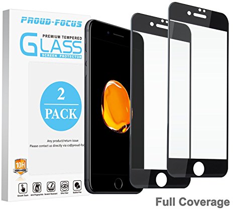 iPhone 7 Plus Tempered Glass Screen Protector, Full Coverage Screen Protector for Apple iPhone 7 Plus (Edge to Edge), Super Strong 10H Hardness (Twice Tempered), Proud-Focus Protector 2-PACK, Black