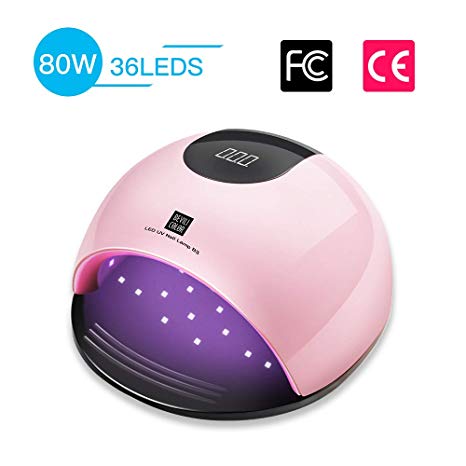 LED UV Nail Lamp – 80W UV Nail Dryer for Gel Nails Faster Curing Gel Polish with 36 UV Lamp Beads and Infrared Auto Sensor - Professional Curing Light (PINK)