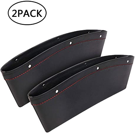 KONGDY 2 in 1 Car Seat Gap Organizer Filler，Car Seat Crevice Storage Box for Car Console Organizer Seat Side Storage Box Holding Phone Sunglasses Keys, Black Red Stitching