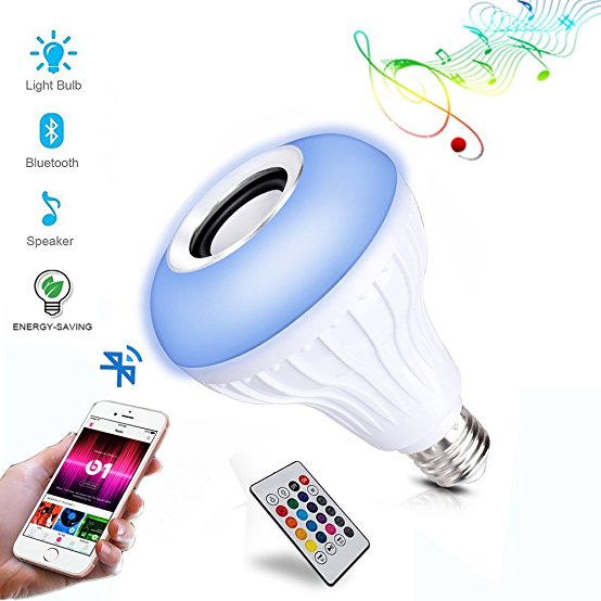 LED Music Light Bulb with Bluetooth Speaker E27 RGB   White Color Changing Lamp Built-in Wireless Stereo Speaker with Remote Control for Living Room, Bedroom, Kitchen, Party, Holiday Decoration