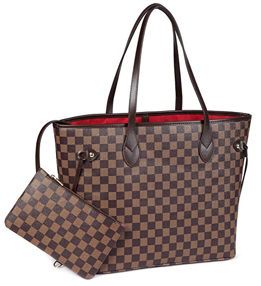 Daisy Rose X Katy Roach Checkered Tote Shoulder Bag with inner pouch - PU Vegan Leather