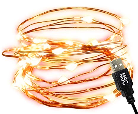 MSC - 16.5 ft / 5m -16.5ft / 5M - 50* LED USB Powered Warm White Coloured String Fairy Lights On Copper Cable, Ideal for Christmas, Xmas, Party Wedding Decoration Indoor Warm-USB-5m