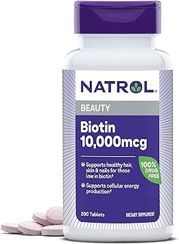 Natrol Biotin, Promotes Healthy Hair, Skin and Nails, Helps Support Energy Metabolism, Helps Convert Food Into Energy, Maximum Strength, 10,000mcg, 200 Count