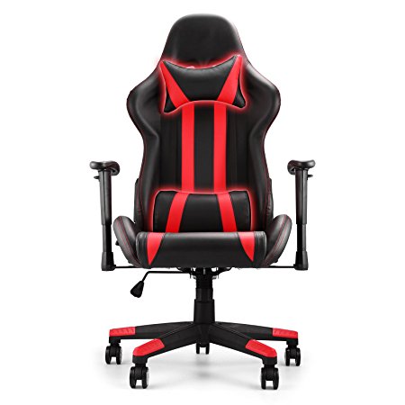 BestEquip Racing Chair High Back Swivel Computer Racing Chair PU Leather Adjustable Height Gaming Race Chair for Esport Gamer (black and red)