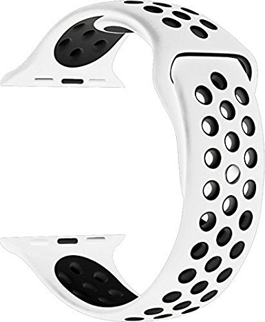 Yearscase 42MM Soft Silicone Sport Replacement Band with Ventilation Holes for Apple Watch Series 3, Series 2, Series 1, Sport , Edition, M/L Size - White / Black