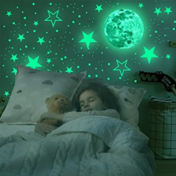 Abnaok Glow in The Dark Stickers, 433pcs Luminous Moon and Dots Stars Nursery Wall Stickers DIY Wall Decal Murals Wall Decorations for Bedrooms