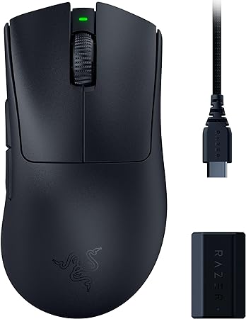 Razer DeathAdder V3 Pro Wireless Gaming Mouse   HyperPolling Wireless Dongle: 63g Lightweight - Optical Switches Gen-3 - Focus Pro 30K Optical Sensor - 5 Programmable Buttons - 90 Hr Battery - Black