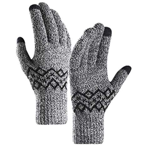 1-2 Pairs Mens Winter Touch Screen Gloves Thermal Knit Lined Fleece Texting Gloves Thick Warm