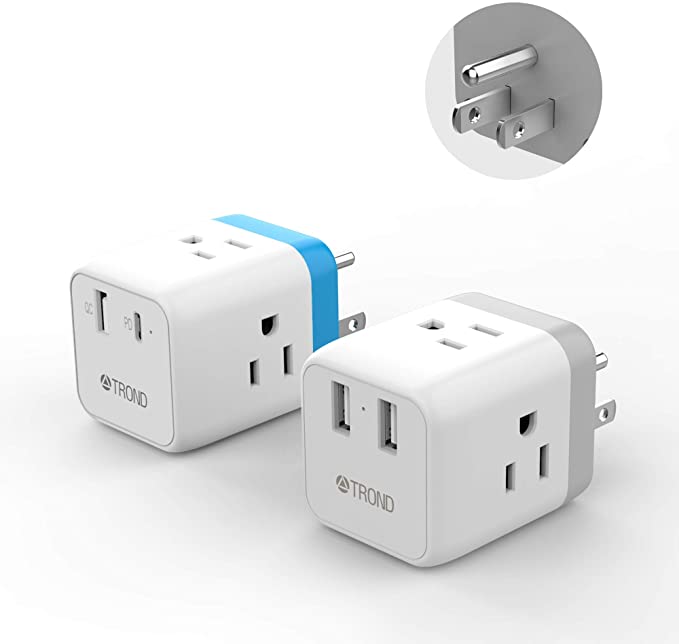 Outlet Extender Box Bundle, ETL Listed, TROND Multi Plug Outlet Expander Splitter with 2 USB Ports, 3 Prong Side Plug Adapter, for Bathroom Kitchen Cruise