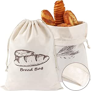 Augshy Bread Bags, 4 Pack Bread Bags for Homemade Bread, 17.7 * 11.8in Linen Bread Bag Inside Lining to Keep Bread Fresh Reusable Bread Bags