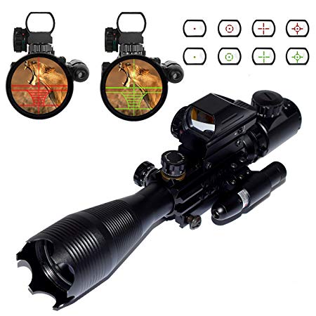 Twod Combo Rifle Scope 4-16x50EG Illuminated with Red Laser & Reflex Sight Red Green 4 Reticle Holographic Sight