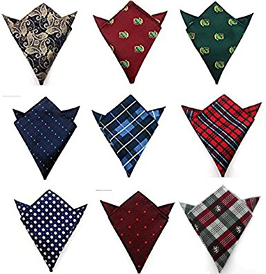 Weishang Mens Printing patterns Pocket Square Handkerchief Wedding Party(pack of 9)