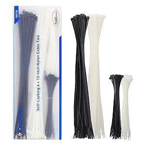 Cable Matters Kabelbinder Set 140 Stk. Nylon Kabelbinder, 15cm / 30cm Zip Ties, Selbsteinrastende Kabelbinder Schwarz und Kabelbinder Weiß