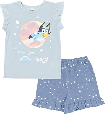 Bluey Girls T-Shirt and French Terry Shorts Outfit Set Toddler to Little Kid