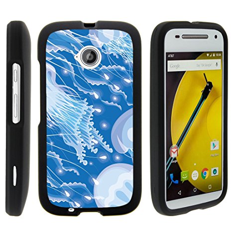 Motorola Moto E 2nd Gen Case (2015) | XT1527 | XT1511 | XT1505 [Slim Duo] Hard Shell Snap On Case Fitted Protector Matte on Black Ocean Beach Design by TurtleArmor - Jellyfishes