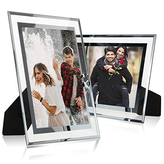 Cq acrylic 8x10 Glass Picture Frame,Silver Mirrored for Photo Display Stand on Tabletop,Pack of 2