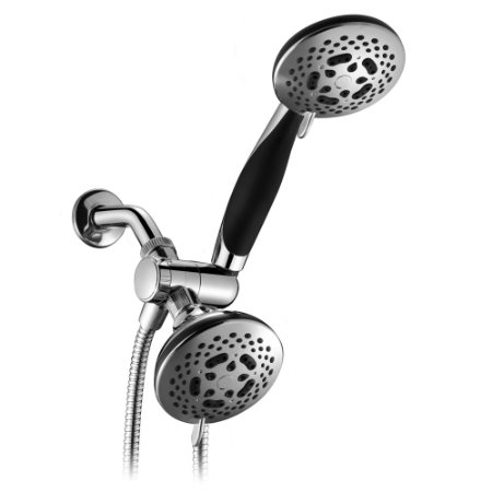 HotelSpa® European Designer Collection 36-Setting Ultra-Luxury 3 Way Chrome Face Shower Head / Handheld Shower Combo, Soft-Grip Rubber Dial Rim and Handle