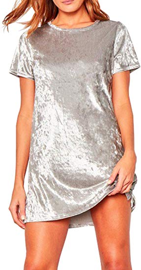 R.Vivimos Women's Summer Short Sleeve Crushed Velvet Mini Short Dresses